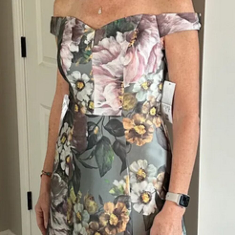 Kay Unger Garland Floral off-shoulder mikado evening gown MOTB